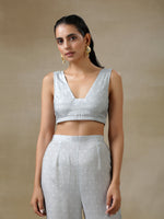 Thumbnail for trueBrowns Grey Bandhani Printed Silk Overlay Jacket Blouse Pant Set - Distacart