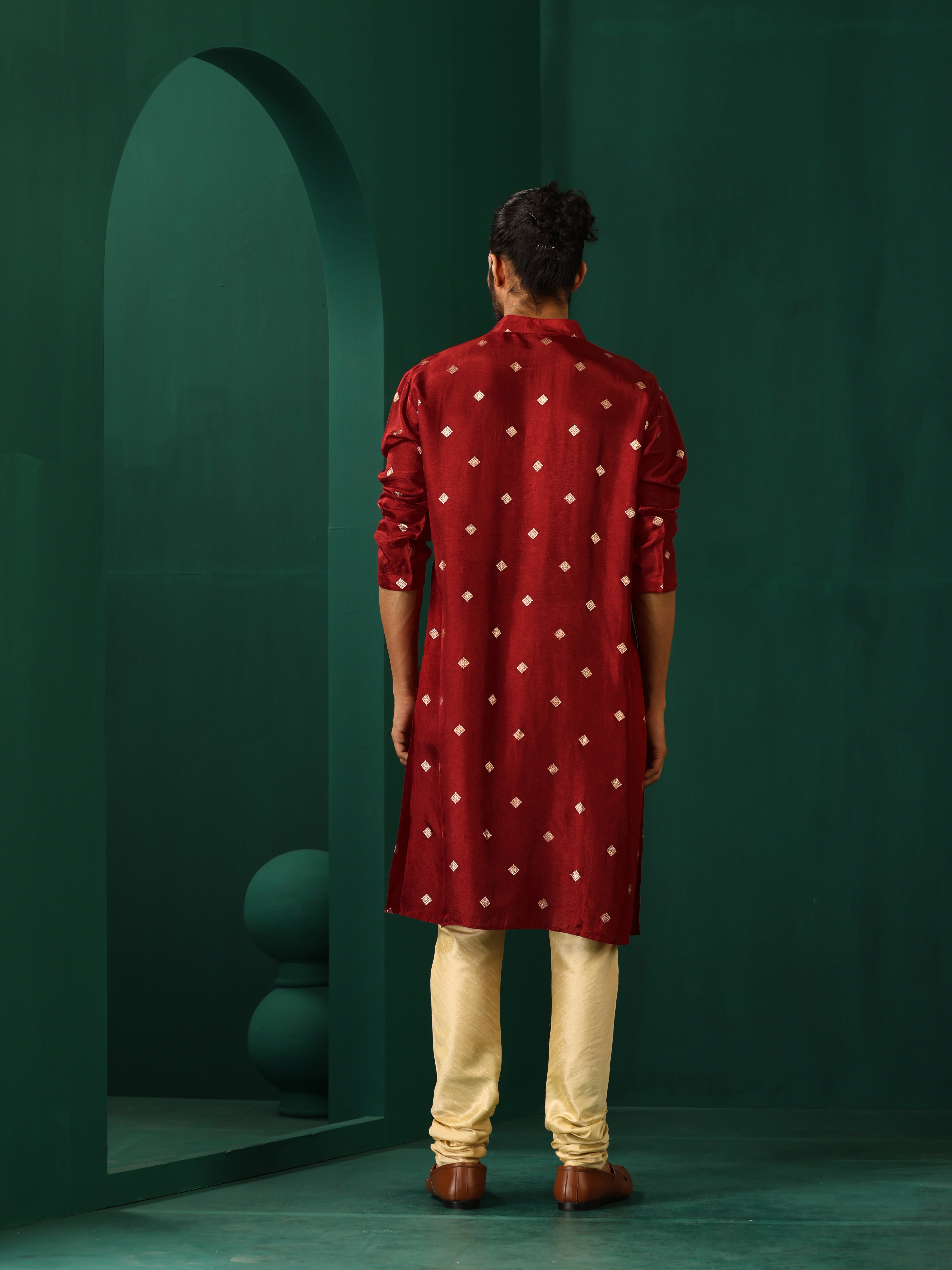 trueBrowns Men's Maroon Diamond Viscose Silk Long Kurta - Distacart
