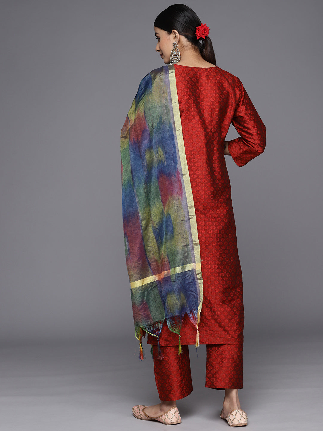 Varanga Women Round Neck Yoke Embroidered Straight Kurta Paired With Tonal Bottom And Printed Dupatta - Distacart