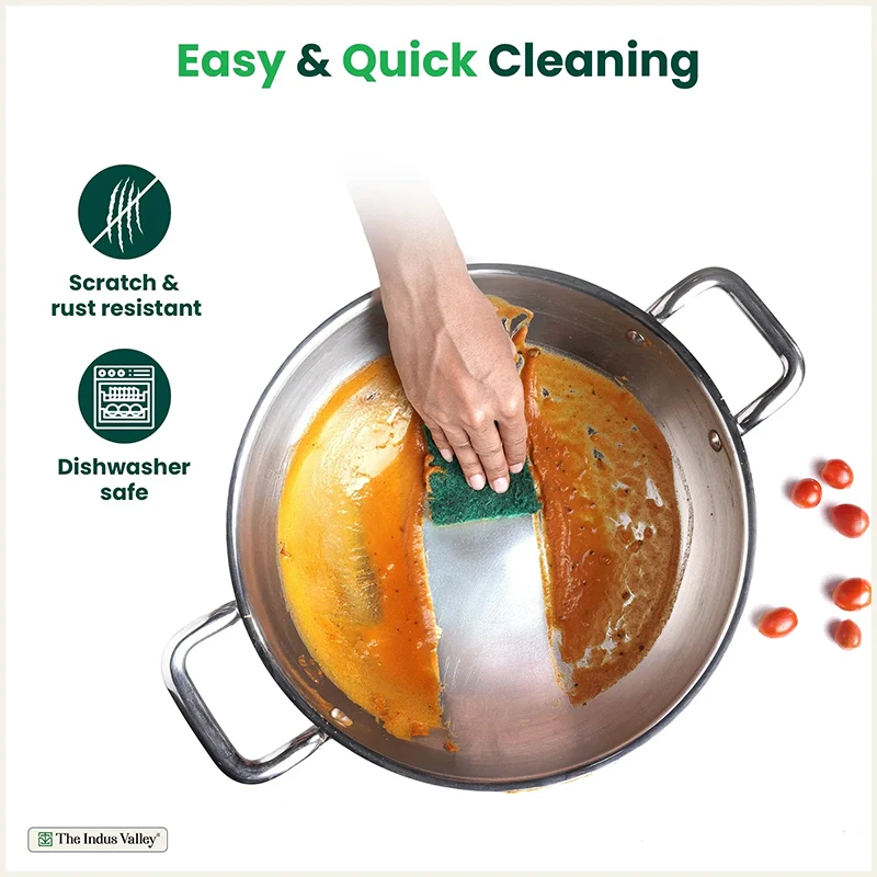 The Indus Valley TurboCuk Tri-ply Stainless Steel Kadai, Premium Quality, 3 Layer Thick Body, 100% Toxin-free, Non-stick, Induction & Gas, Free ₹110 Spatula, 1.7/2.7/3.5L - Distacart