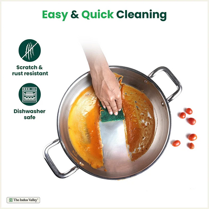 The Indus Valley TurboCuk Tri-ply Stainless Steel Kadai+ Glass Lid, Premium Quality, 3 Layer Thick Body, 100% Toxin-free, Non-stick, Induction & Gas, 1.7/2.7/3.5L - Distacart