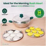 Thumbnail for The Indus Valley 14 Pit Tri-Steel Multi Pot Premium Stainless Steel Idli/ Momo Maker/  Veg Steaming Set, Tri-ply Induction Bottom, 2 Plates, 27cm
