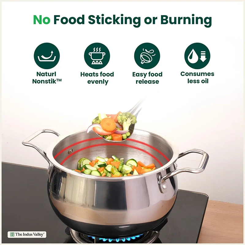 The Indus Valley TurboCuk Tri-ply Stainless Steel Handi Casserole/ Biryani Cooking Pot+ Glass Lid, Premium Quality, 3 Layer Thick Body, 100% Toxin-free, Non-stick, Induction & Gas, 4L