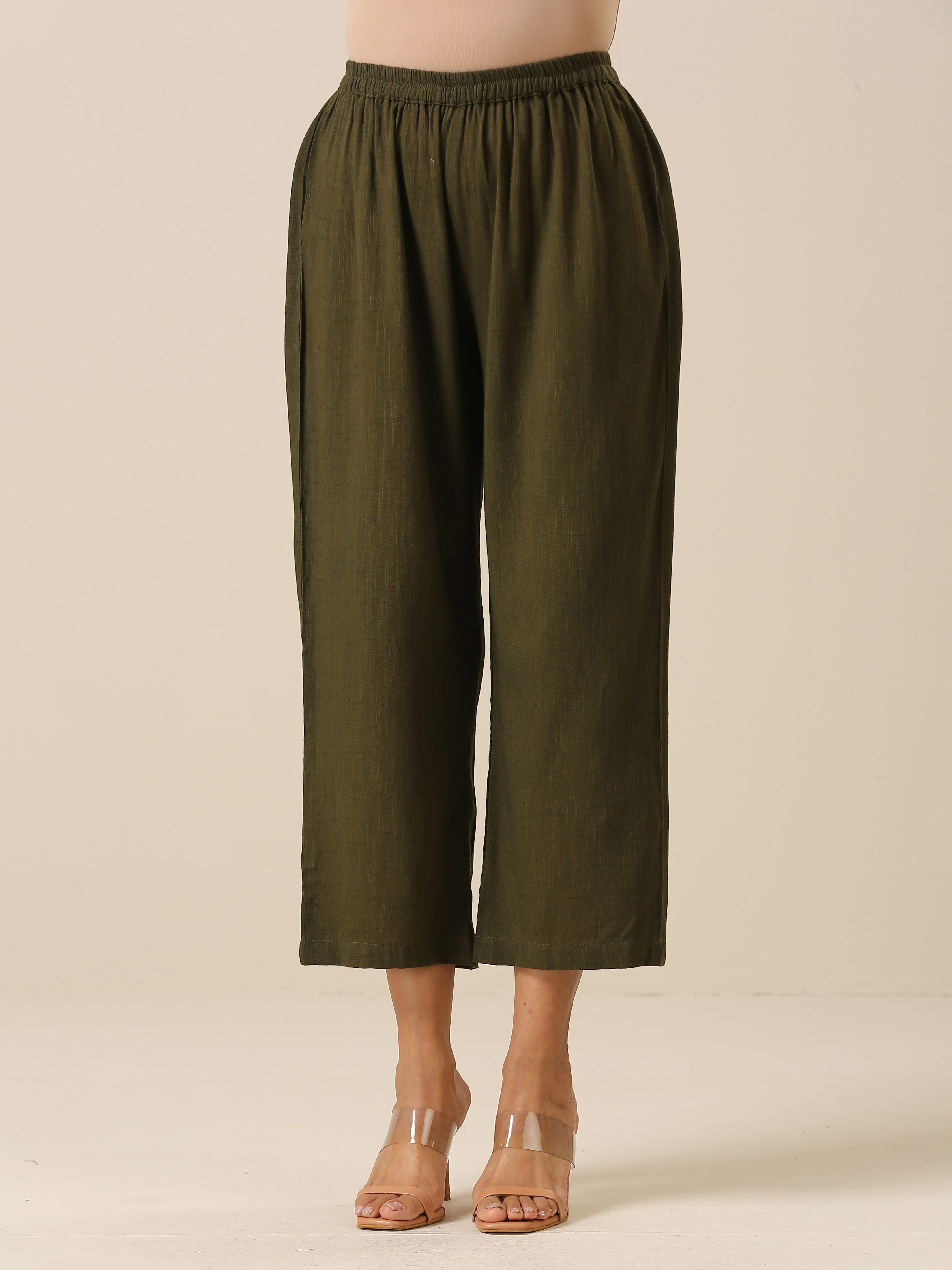 trueBrowns Olive Green Slub Texture Kurta Pant Set - Distacart