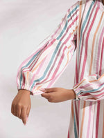 Thumbnail for trueBrowns Off-White Cotton Multi Stripe Short Dress