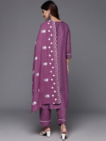 Thumbnail for Varanga Women Purple Thread Embroidered Kurta With Tonal Bottom And Dupatta - Distacart