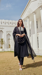 Thumbnail for BulBul Abhilasha Cotton Black Kurta Set with Dupatta