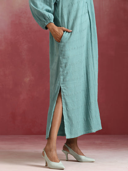 trueBrowns Aqua Blue Cotton Dobby Dress - Distacart