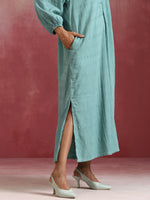 Thumbnail for trueBrowns Aqua Blue Cotton Dobby Dress - Distacart