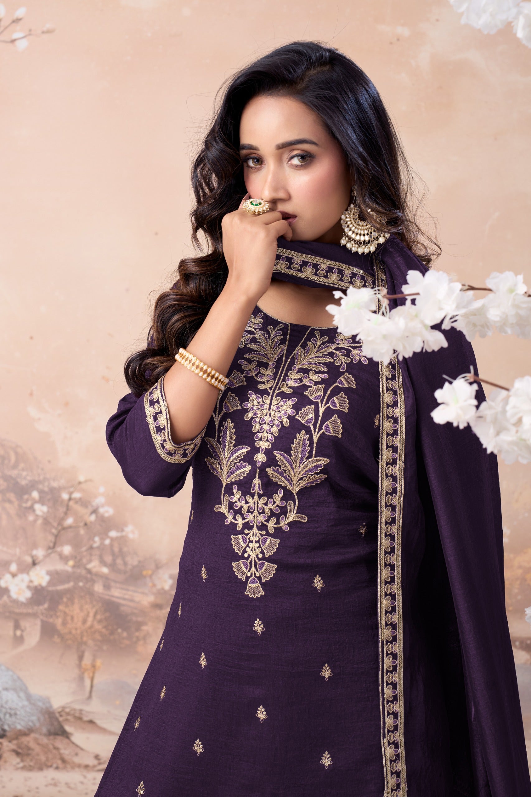 Anaita Purple Vichitra Silk Readymade Suit with Coding Work - Dista