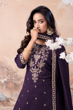 Thumbnail for Anaita Purple Vichitra Silk Readymade Suit with Coding Work - Dista