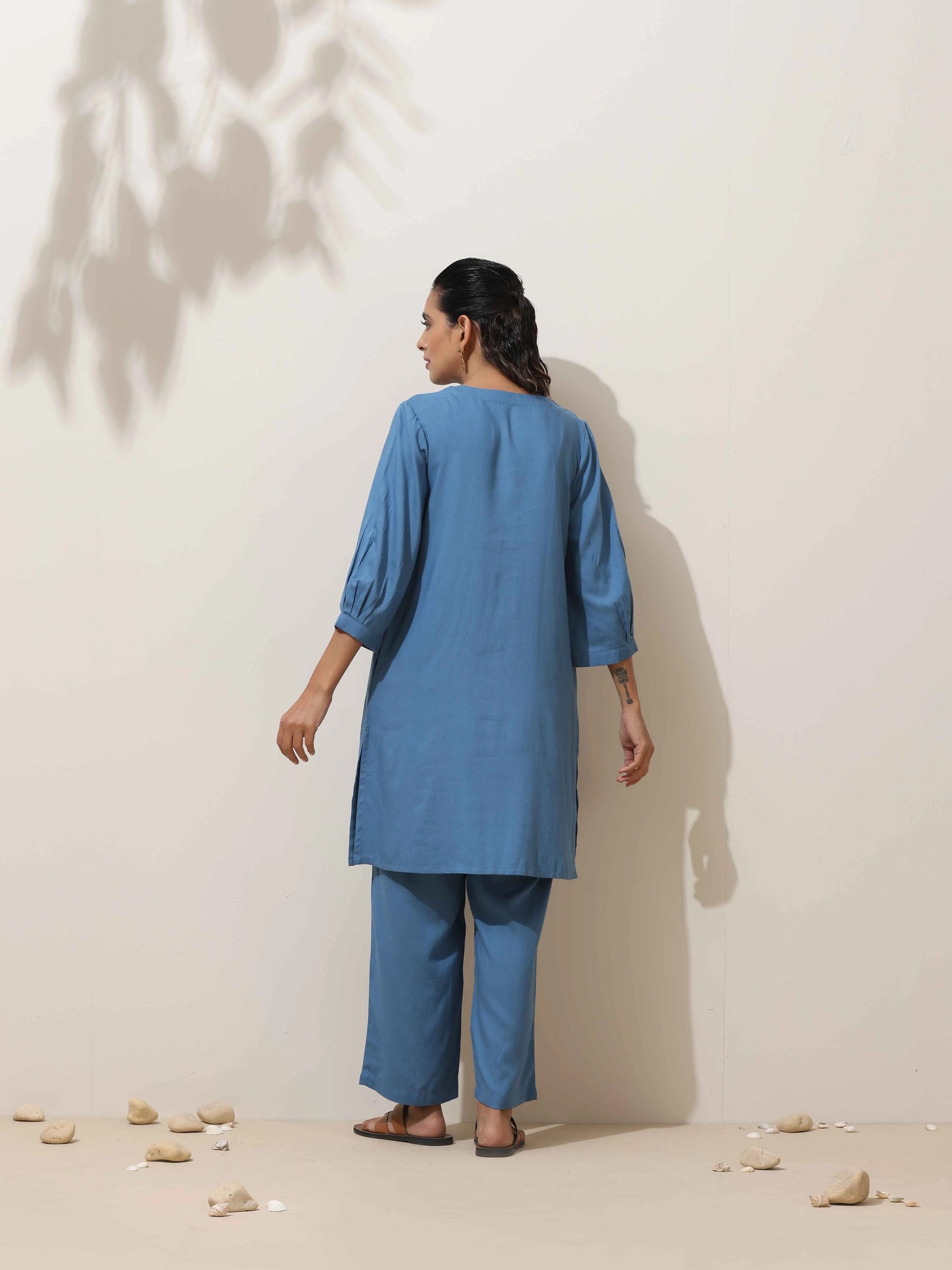 trueBrowns Blue Viscose Co-ord Set - Distacart