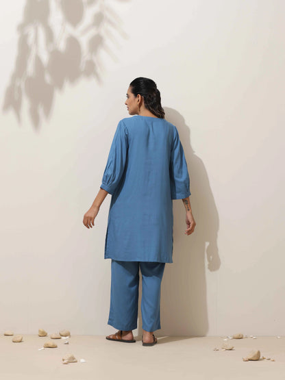 trueBrowns Blue Viscose Co-ord Set - Distacart