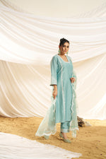 Thumbnail for BulBul Women Aqua Embroidered Premium Silk Straight Suit With Dupatta