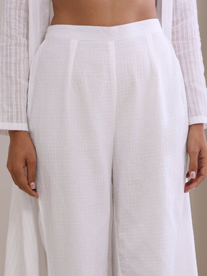 trueBrowns White Dobby Overlay Jacket Blouse Pant Set - Distacart