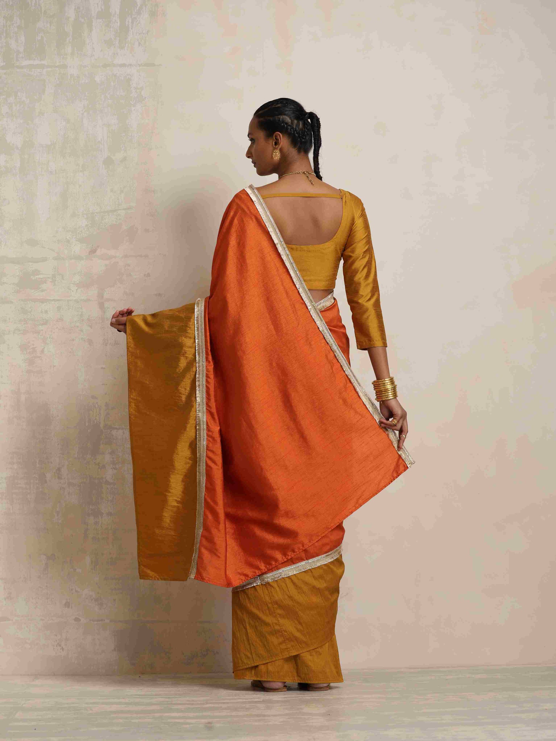 trueBrowns Orange Silk Ready To Wear Saree - Distacart