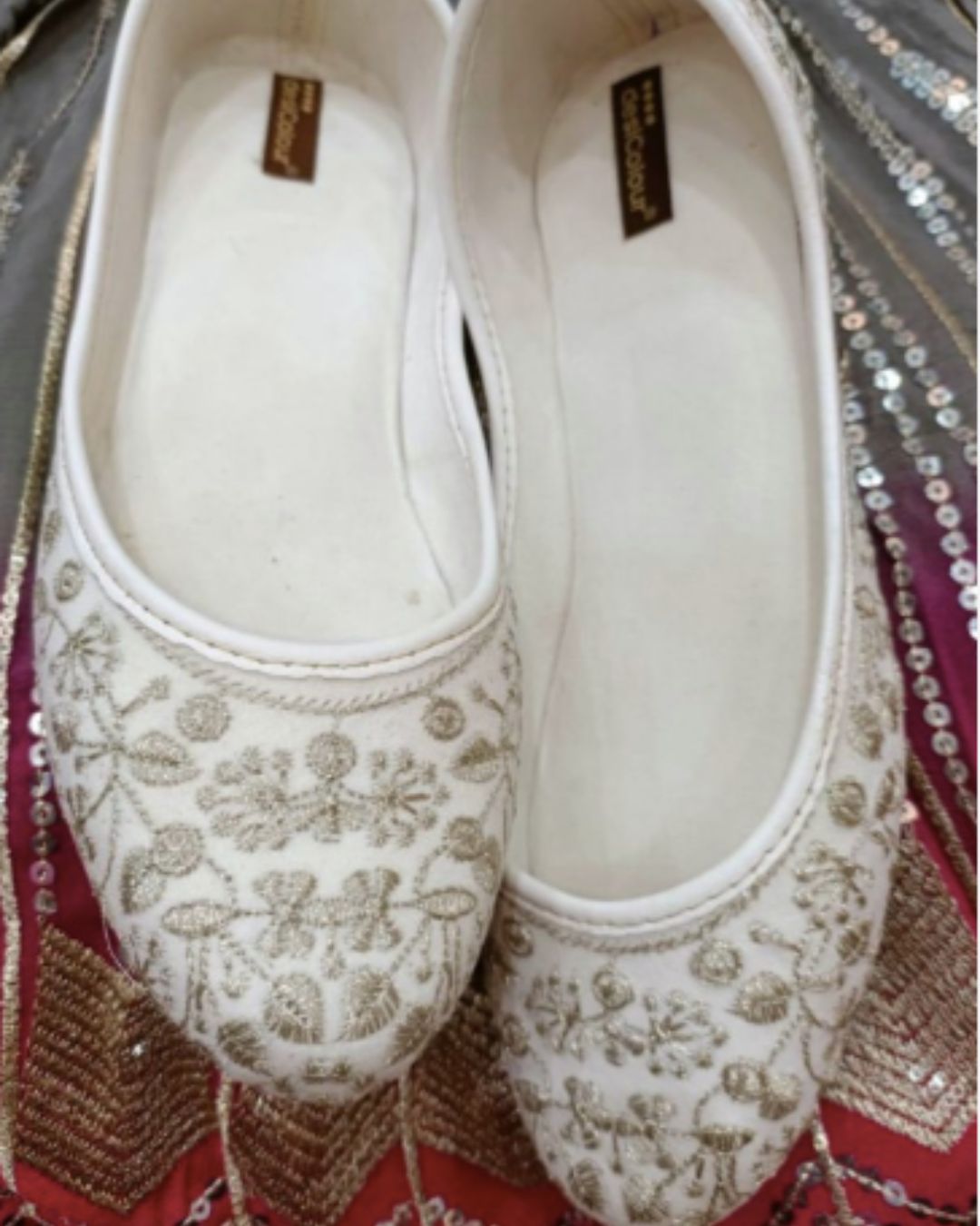 Desi Colour Women Indian Ethnic Footwear-Cushioned White Heavy Emb - Distacart