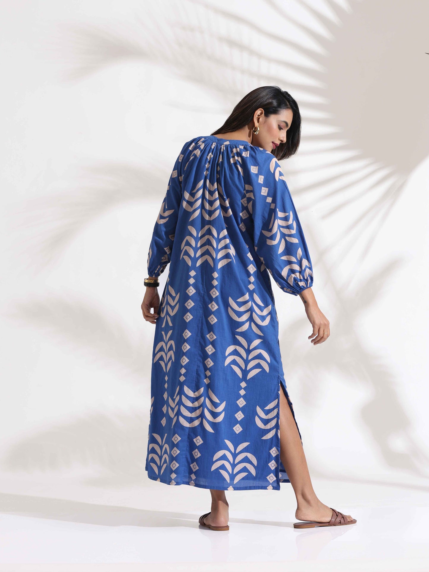 trueBrowns Blue Cotton Print Dress - Distacart