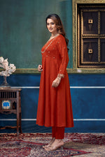 Thumbnail for Anaita Rust Anarkali Readymade Suit with Embroidery Work - Dista