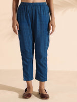Thumbnail for trueBrowns Blue Cotton Dobby Flared Kurta Pant Set - Distacart