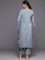 Thumbnail for Varanga Women Blue Embroidered Kurta Paired With Tonal Bottom And Organza Embroidered Dupatta - Distacart