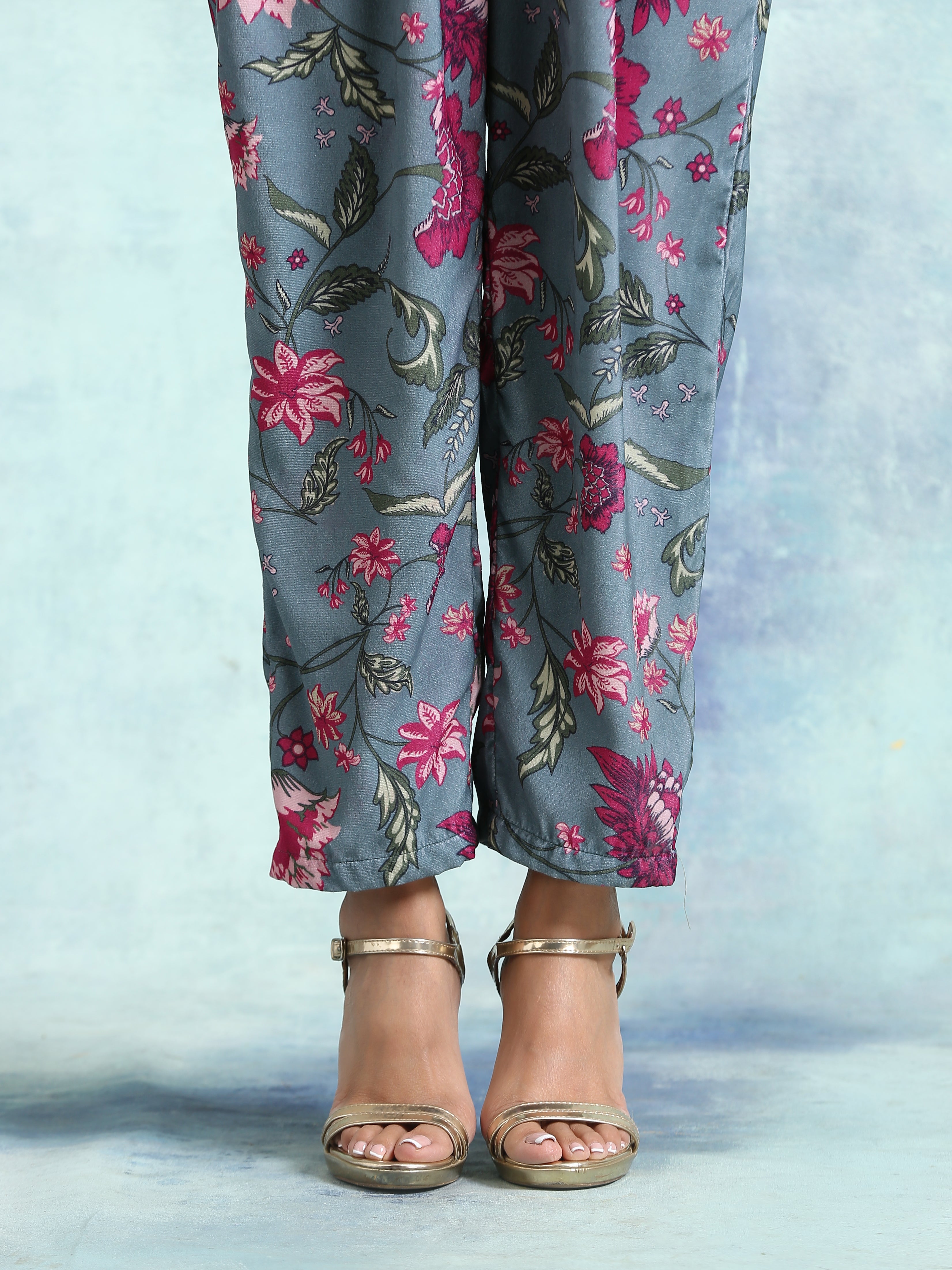 trueBrowns Grey Printed Velvet Co-Ord Set - Distacart
