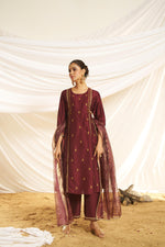 Thumbnail for BulBul Women Maroon Embellished Premium Silk Ethenic A-Line Kali Suit With Dupatta