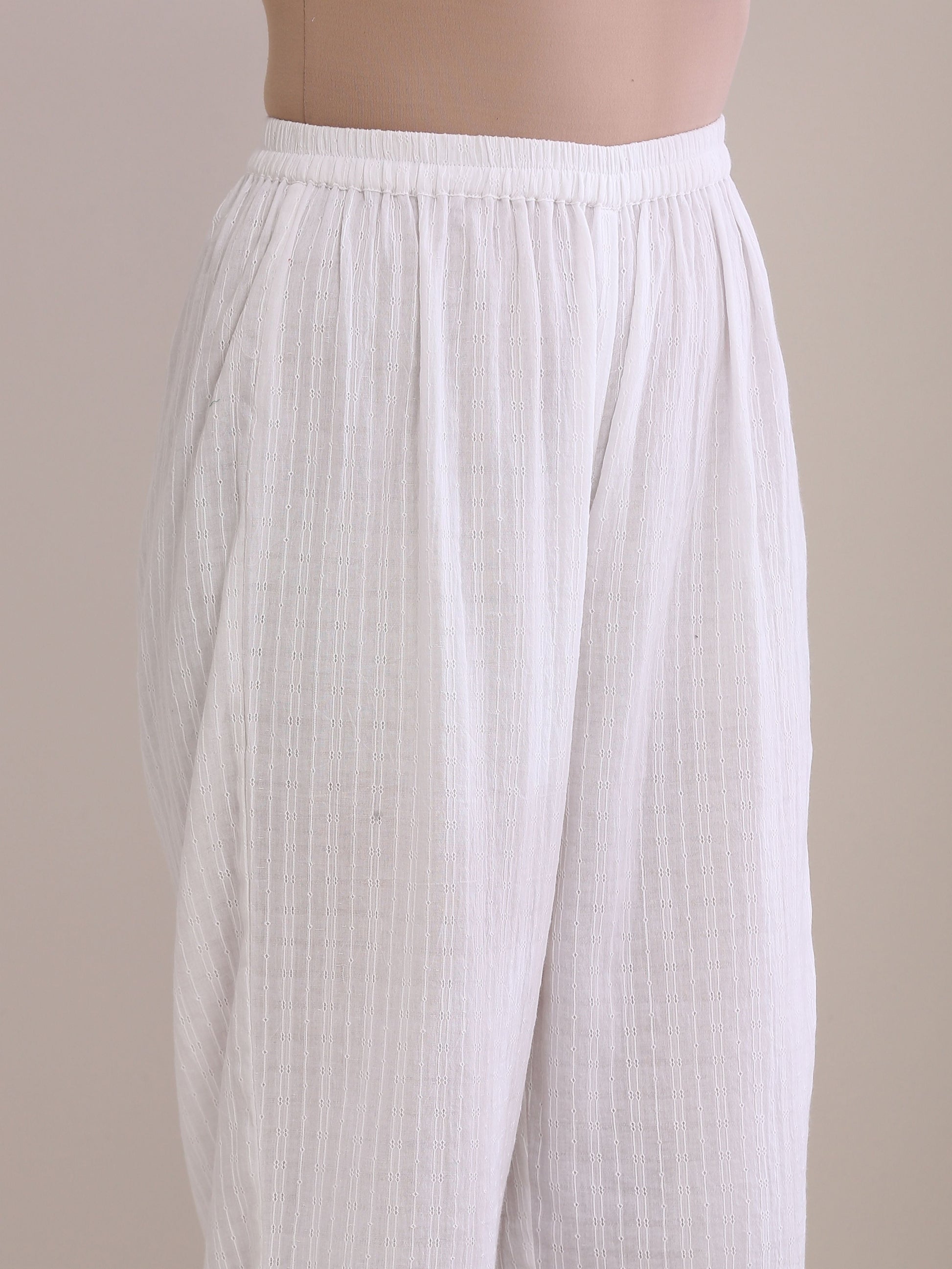 trueBrowns White Dobby Front Pleated Long Kurta Pant Set - Distacart