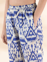 Thumbnail for trueBrowns Blue Cotton Ikat High-Low Kurta Pant Set - Distacart