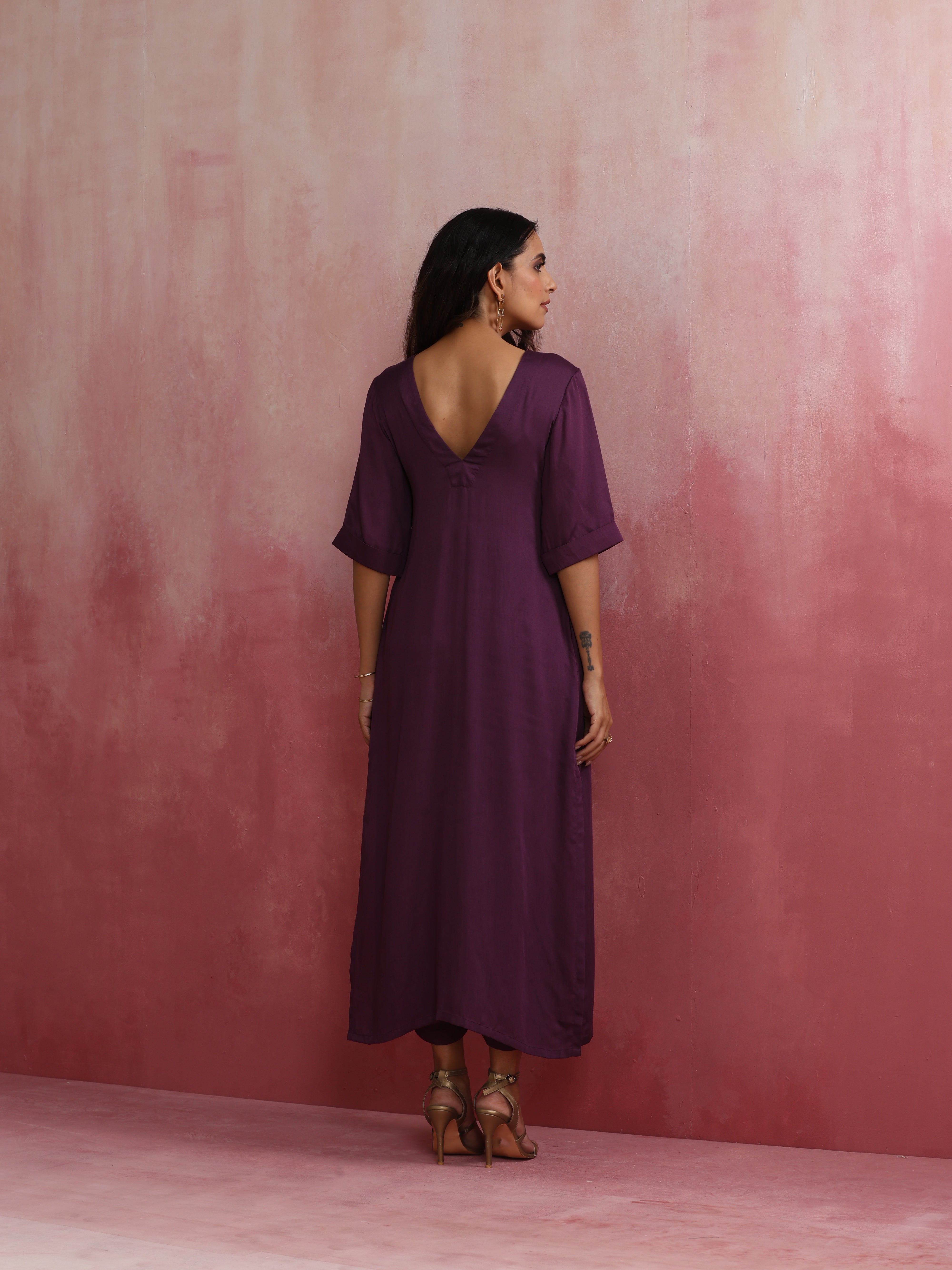 trueBrowns Purple Modal Pleated Kurta Set - Distacart