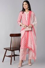 Thumbnail for Ahika Peach Polyester Ethnic Motifs Straight Suit Set