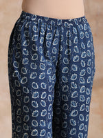 Thumbnail for trueBrowns Indigo Dabu Floral Print Cotton Kaftan Co-Ord Set - Distacart