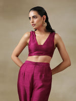 Thumbnail for trueBrowns Purple Textured Silk Overlay Jacket Blouse Pant Set | Relove