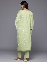 Thumbnail for Varanga Women Sea Green Round Neck Heavy Thread Embroidered Kurta With Bottom & Dupatta - Distacart