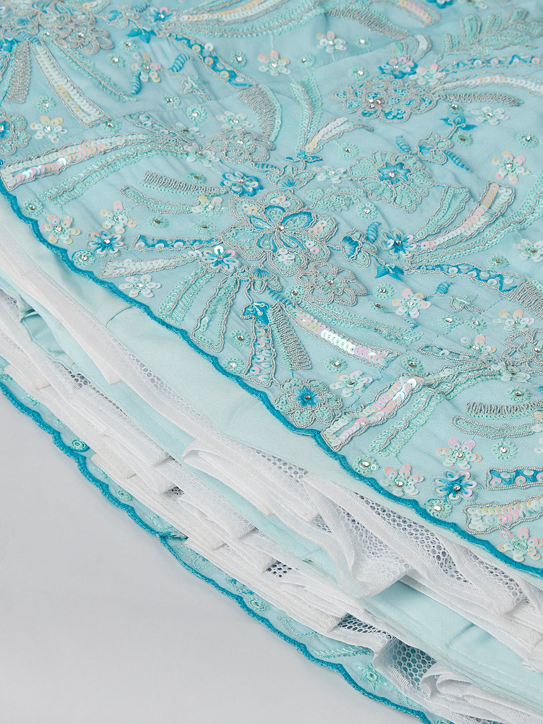 House of Panchhi Turquoise Blue Georgette Sequins And Thread Embroidery Lehenga Choli & Dupatta - Distacart