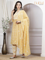 Thumbnail for BulBul Gulfam Cotton Offwhite Kurta Set with Dupatta