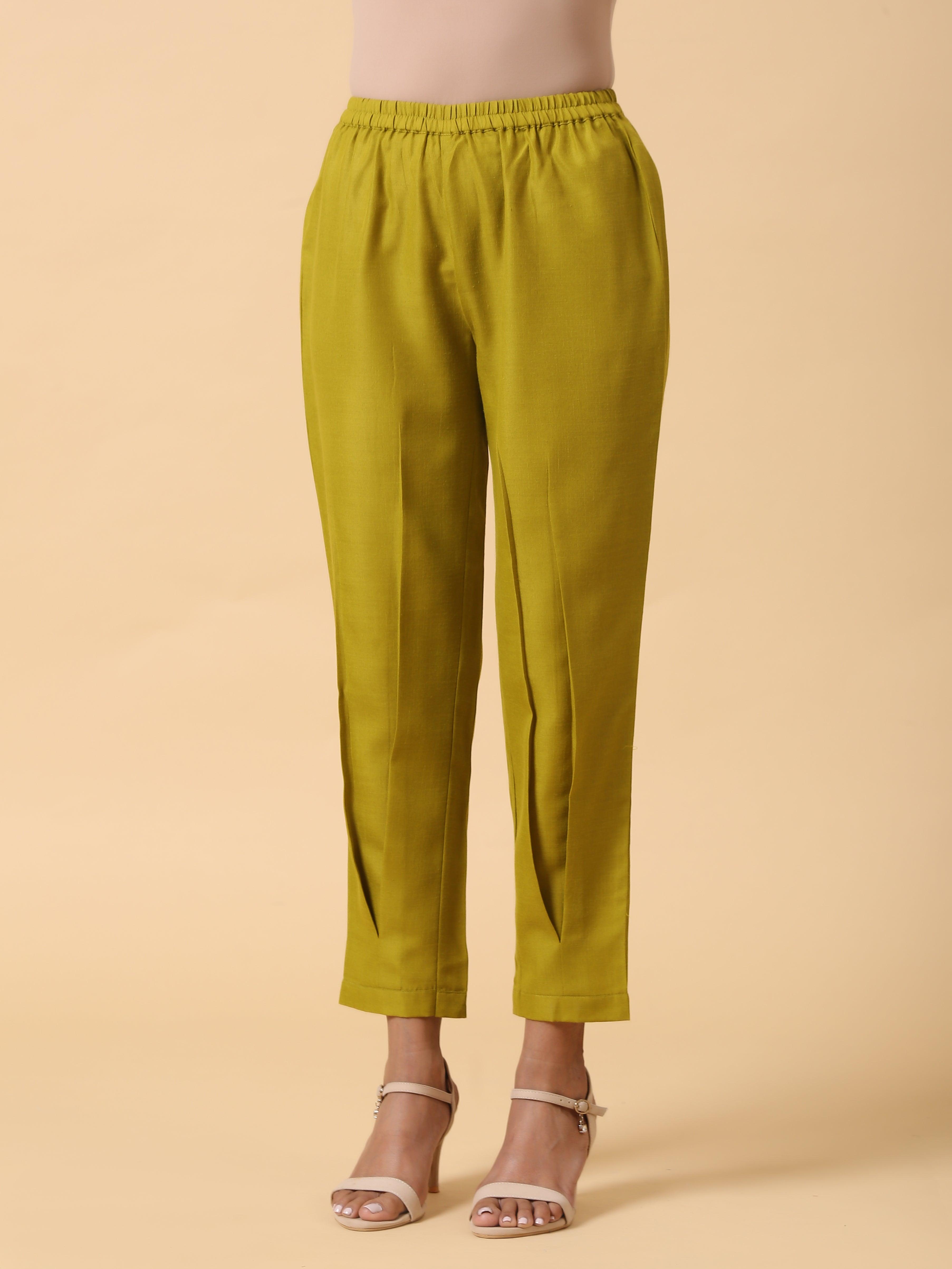 trueBrowns Cotton Linen Lime Green Pleated Co-Ord Set | Relove