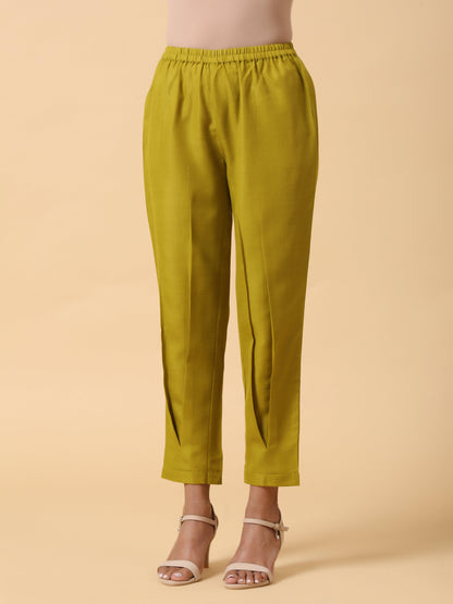 trueBrowns Cotton Linen Lime Green Pleated Co-Ord Set | Relove - Distacart