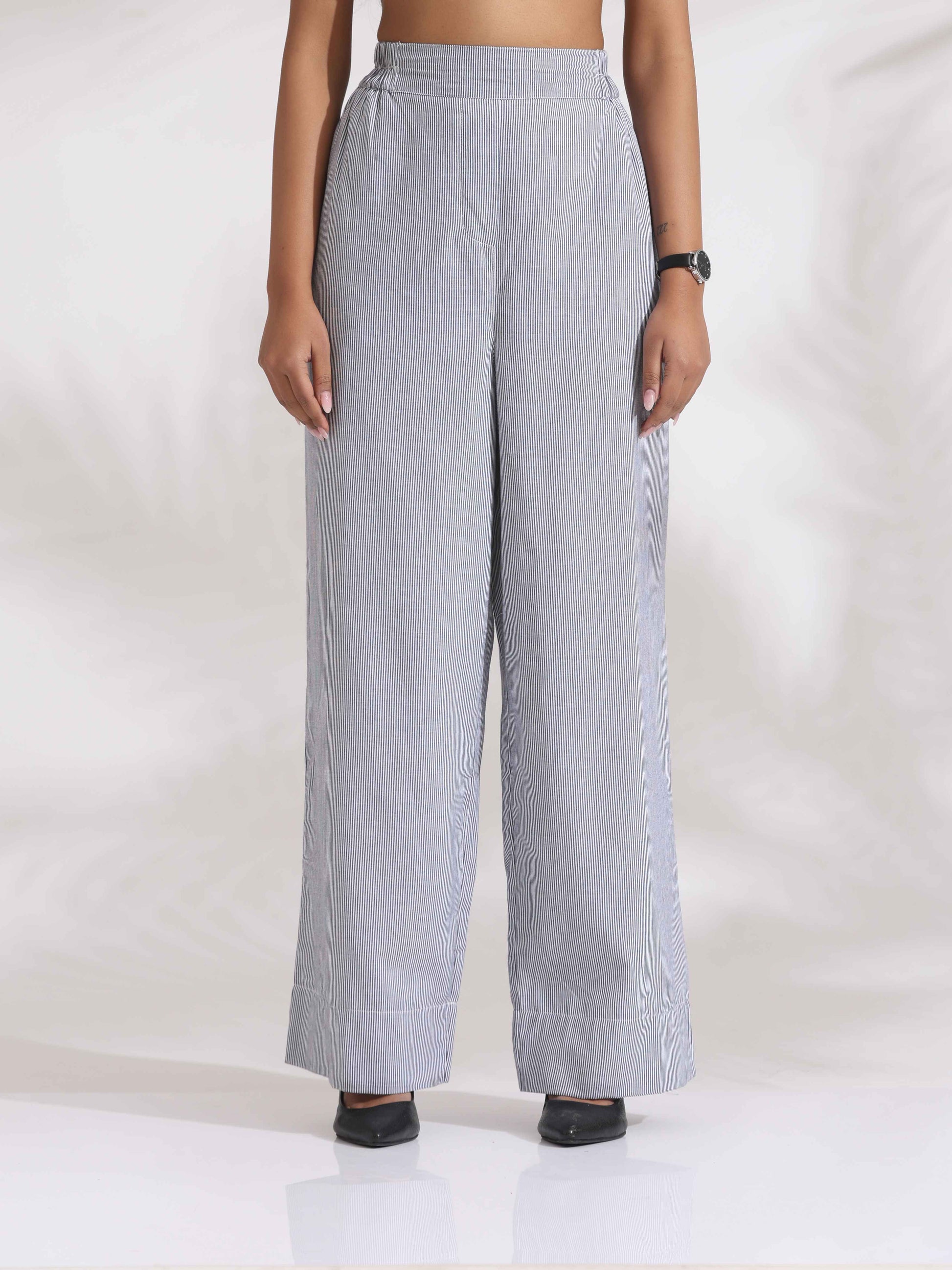 trueBrowns Grey Cotton Stripe Co-ord Set - Distacart