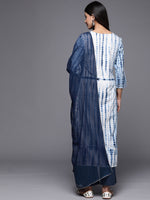 Thumbnail for Varanga Women Straight Kurta With Round Neck Paired With Blue Solid Palazzo And Blue Solid Dupatta - Distacart