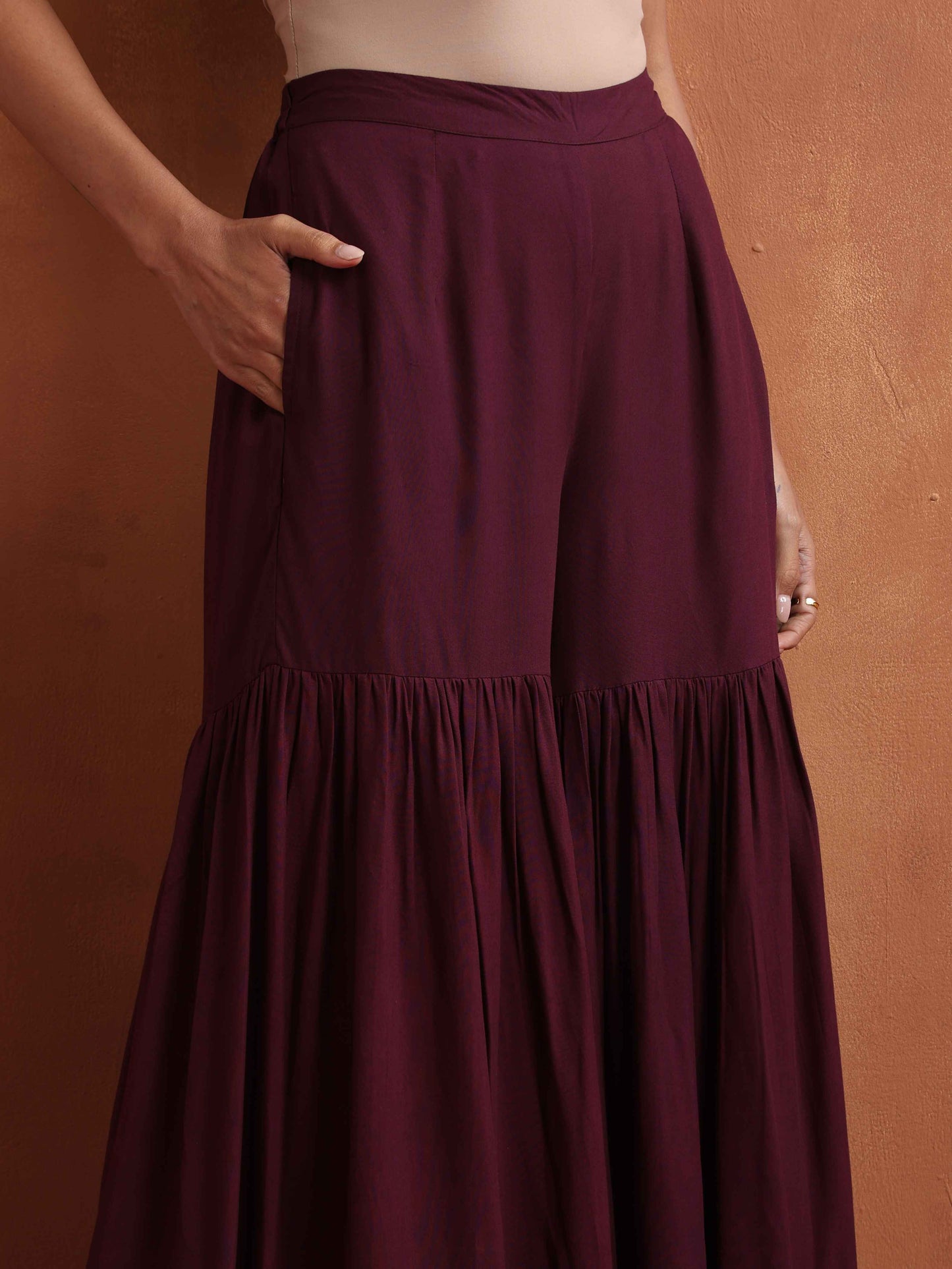 trueBrowns Purple Floral Print Sharara Set - Distacart