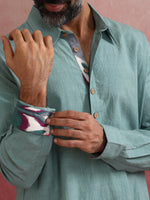 Thumbnail for trueBrowns Men's Aqua Blue Cotton Shirt Collar Stylized Kurta - Distacart