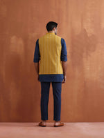 Thumbnail for trueBrowns Men's Mustard Cotton Dobby Reversible Nehru Jacket