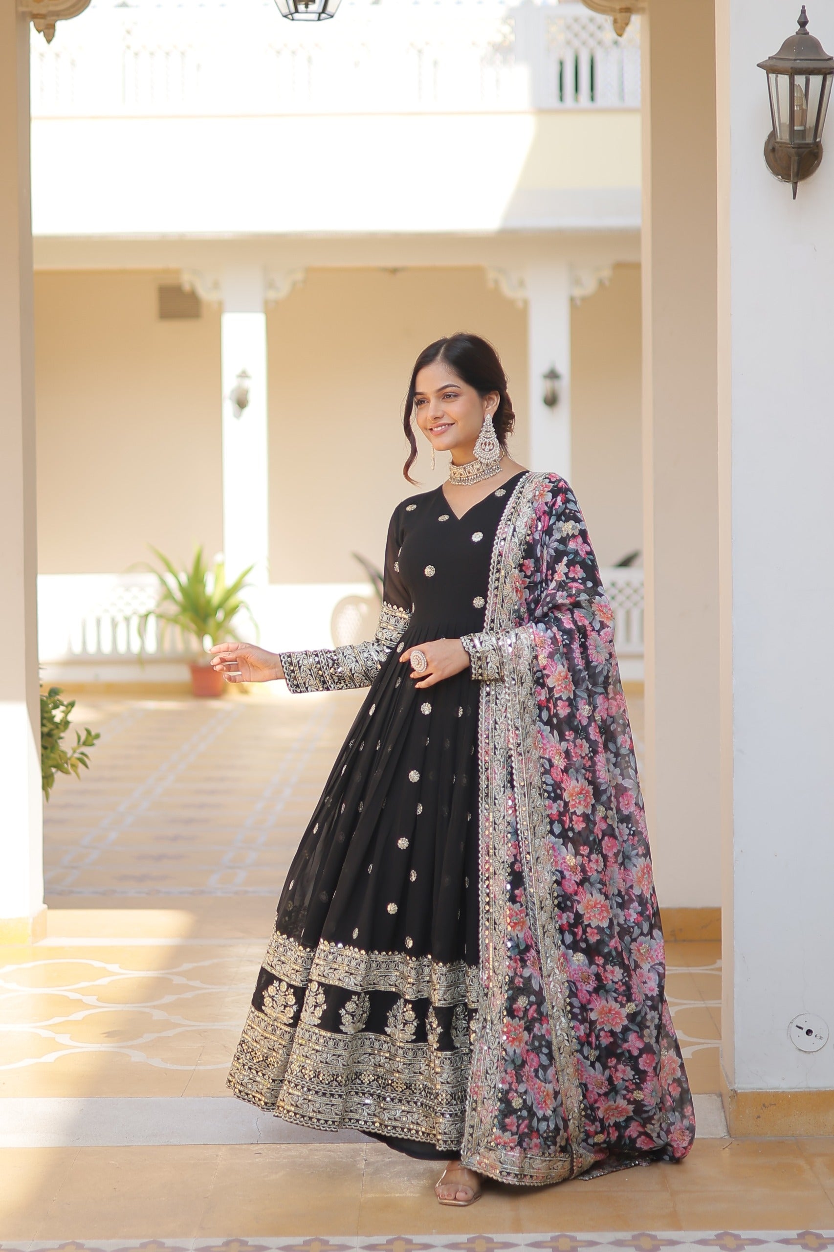 Anaita Black Georgette Readymade Anarkali Suit with Zari & Sequence Work - Dista