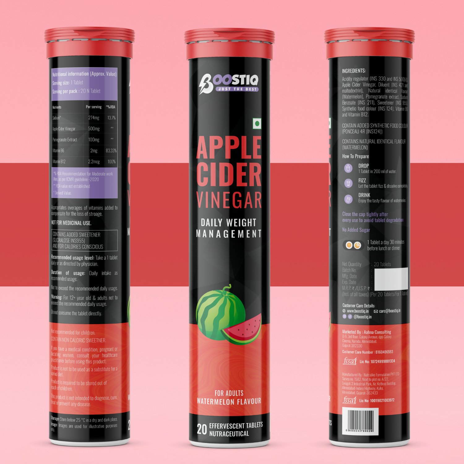 BOOSTIQ Apple Cider Vinegar Effervescent Tablets - Watermelon Flavour - Distacart