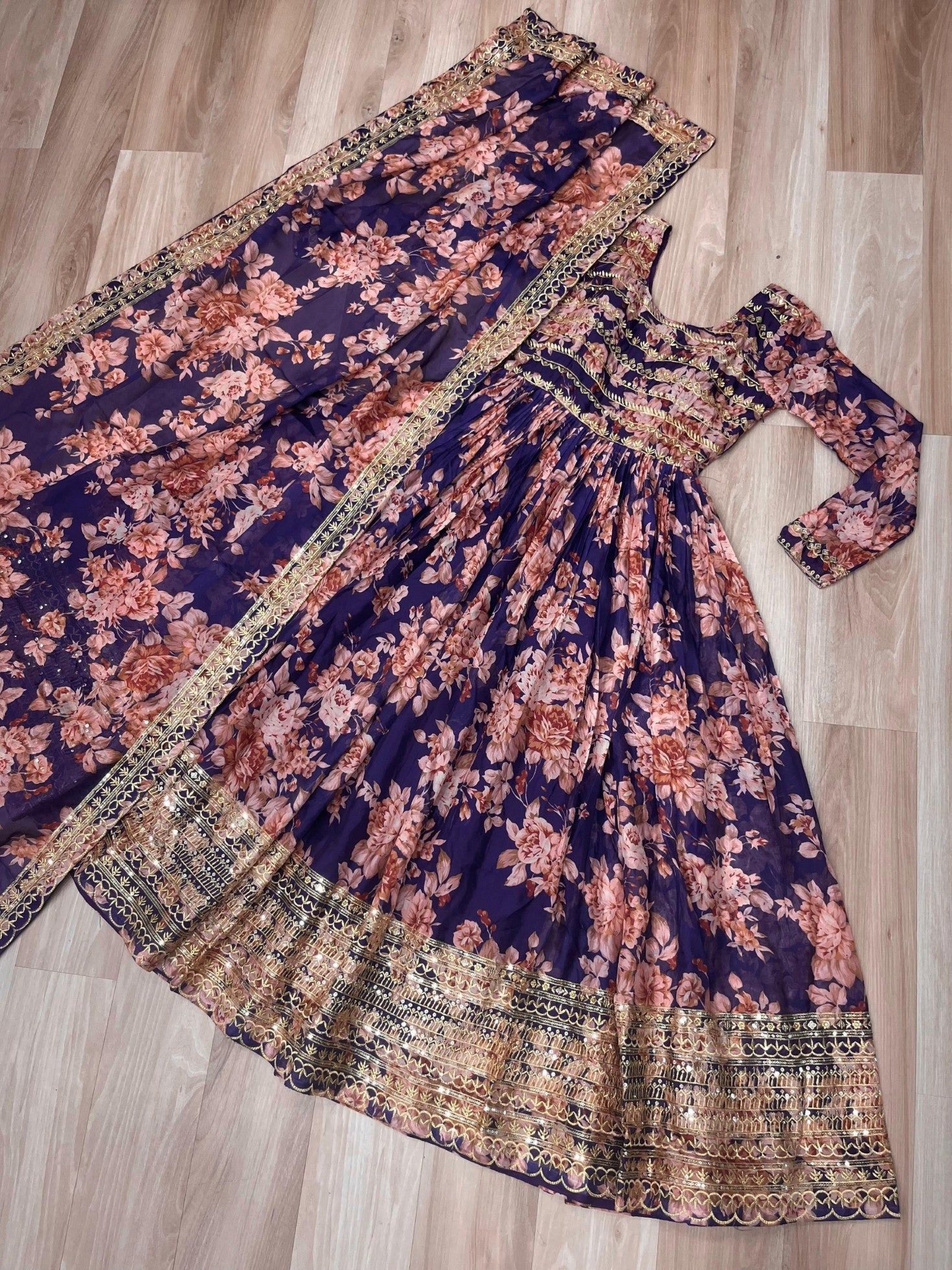 Anaita Violet Silk Readymade Anarkali Suit with Embroidery & Sequence Work - Dista