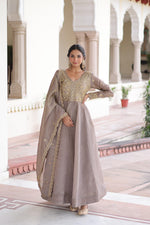 Thumbnail for Anaita Grey Silk Readymade Anarkali Suit with Sequence & Embroidery Work - Dista