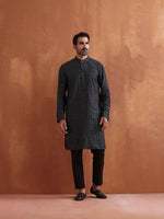 Thumbnail for trueBrowns Men's Black Cotton Dobby Kurta