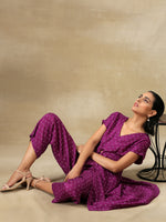 Thumbnail for trueBrowns Purple Bandhani Printed Silk Drop Shoulder Kurta Pant Set - Distacart