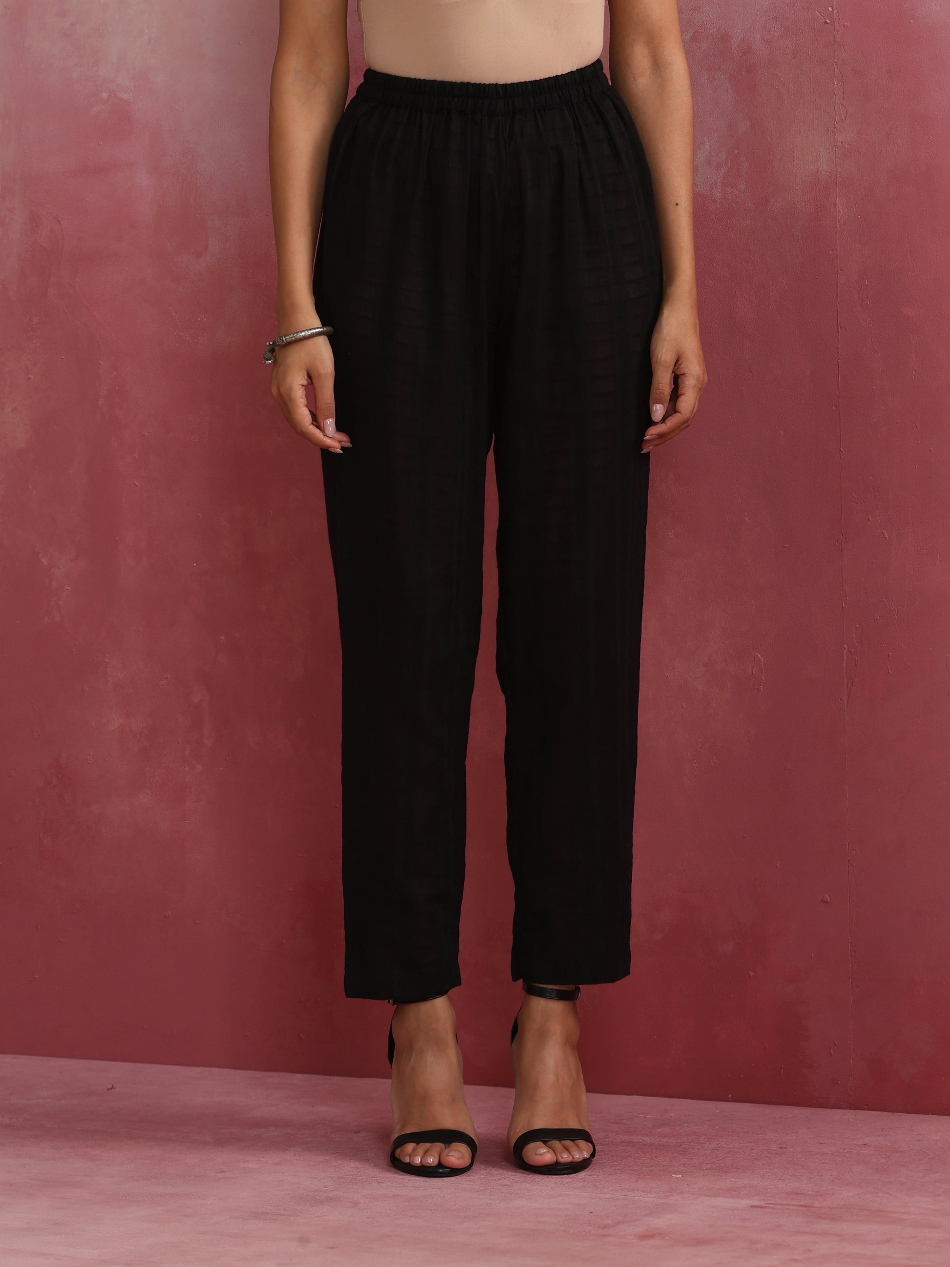 trueBrowns Black Cotton Dobby Kurta Co-ord set - Distacart